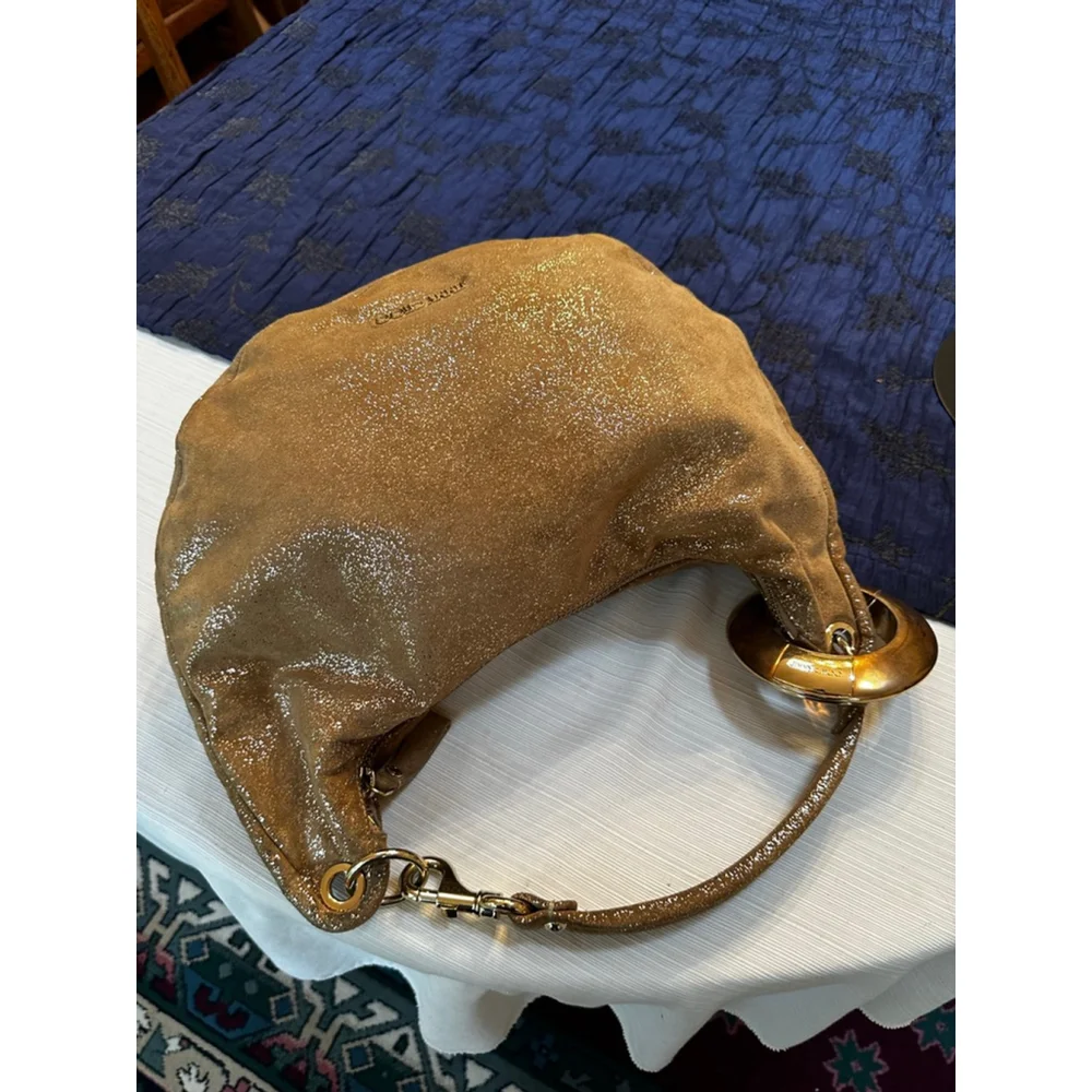 Jimmy Choo Gold Suede Metallic Hobo Bag